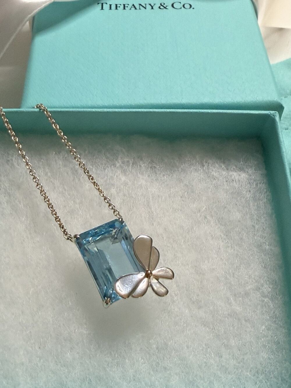 Tiffany & Co. Sterling Silver/18K Gold Blue Topaz Butterfly Necklace Love bugs